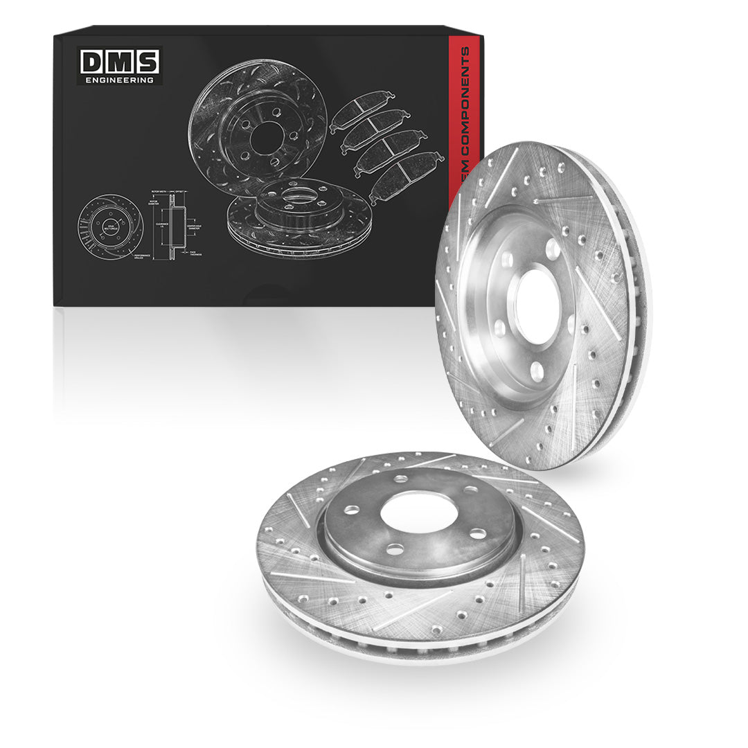 Holden Commodore VN / VG / VP / VR / VS / VT (1988 - 2000) Rear Dimple Drilled and Slotted Brake Rotors and Brake Pads LH + RH