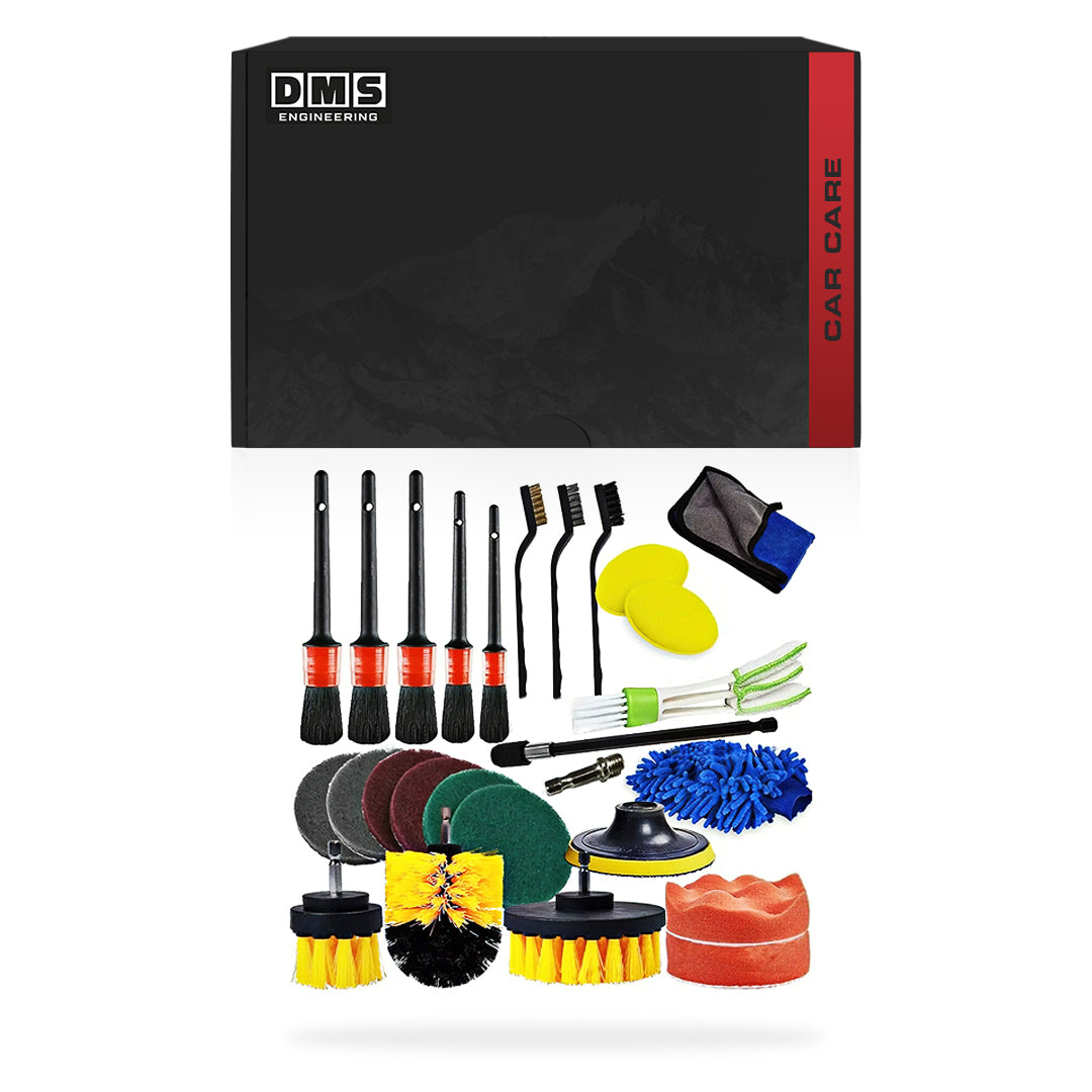26-Piece Auto Detailing Brush Kit for Interior, Wheels, Gaps & Drill Cleaning Tools