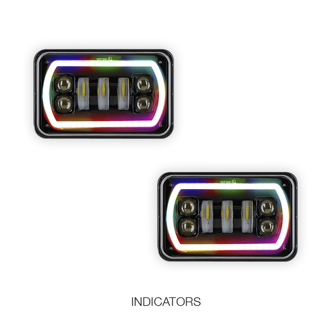 Universal 4 Pcs. 4x6" RGB LED Headlights LH + RH