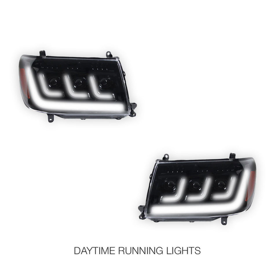 Toyota LandCruiser FZJ100 / UZJ100 (2006 - 2007) LED DRL Chrome Projector Headlights LH + RH