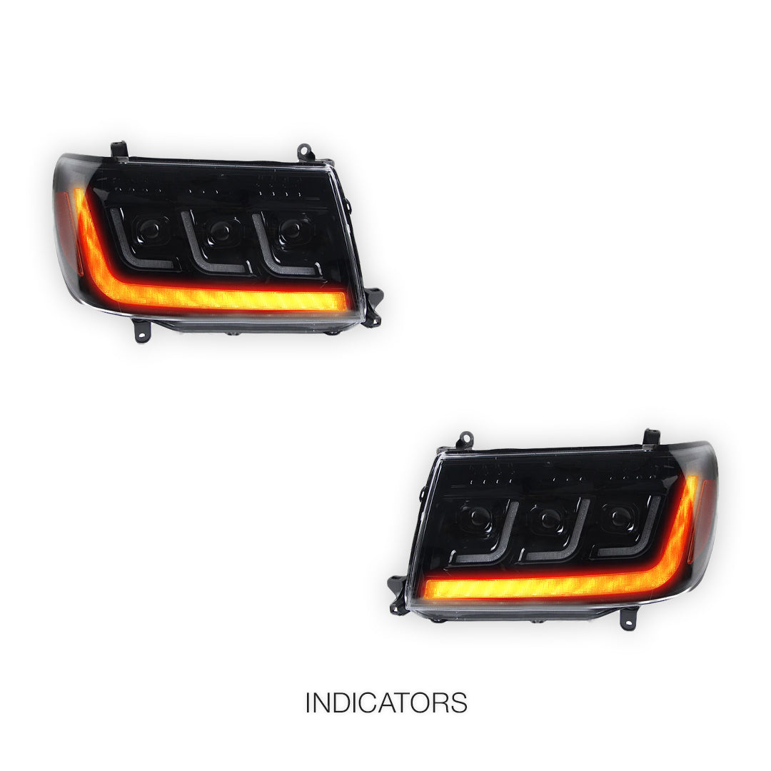 Toyota LandCruiser FZJ100 / UZJ100 (2006 - 2007) LED DRL Chrome Projector Headlights LH + RH