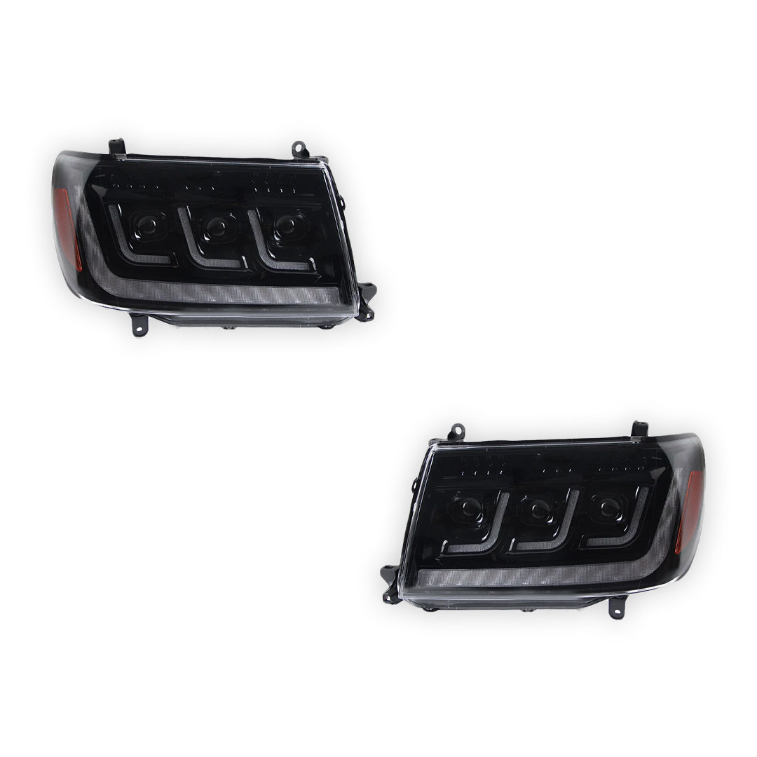 Toyota LandCruiser FZJ100 / UZJ100 (2006 - 2007) LED DRL Chrome Projector Headlights LH + RH