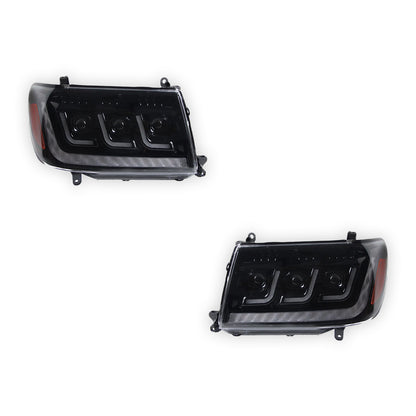 Toyota LandCruiser FZJ100 / UZJ100 (2006 - 2007) LED DRL Chrome Projector Headlights LH + RH
