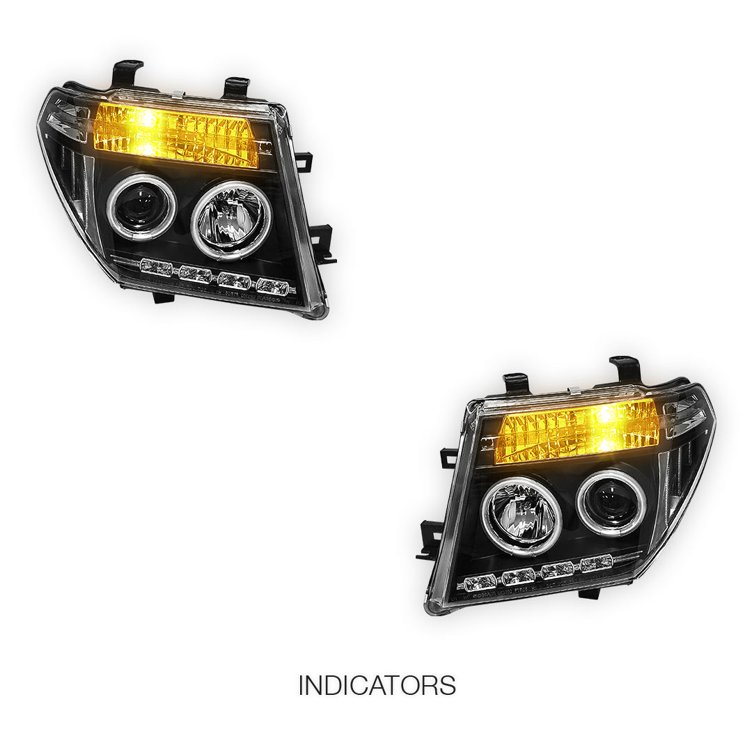 Nissan Pathfinder R51 (2005 - 2009) Black CCFL Angel Eyes Projector Headlights LH + RH