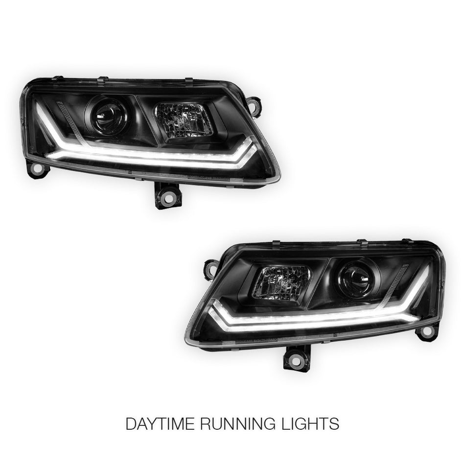 Audi A6 C6 (2004 - 2011) Sequential Black LED DRL Projector Headlights LH + RH