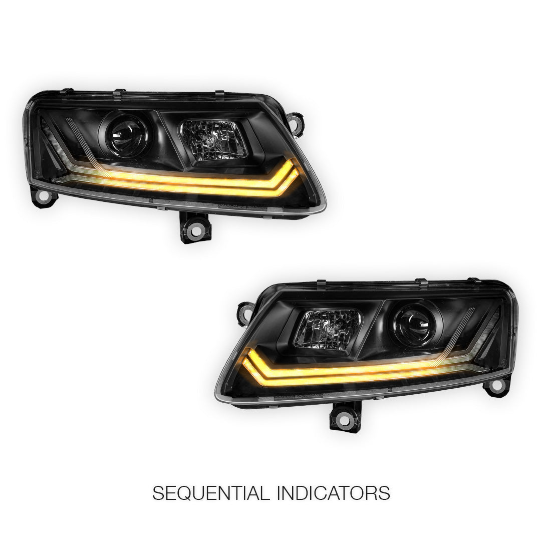 Audi A6 C6 (2004 - 2011) Sequential Black LED DRL Projector Headlights LH + RH