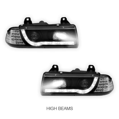 BMW 3 Series E36 (1991 - 1999) Black DRL LED Headlights LH + RH