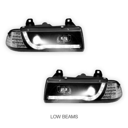 BMW 3 Series E36 (1991 - 1999) Black DRL LED Headlights LH + RH