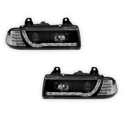 BMW 3 Series E36 (1991 - 1999) Black DRL LED Headlights LH + RH