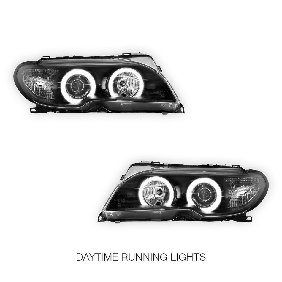 BMW 3 Series E46 (2003 - 2005) Halogen Model CCFL Angel-Eyes Projector Headlights LH + RH