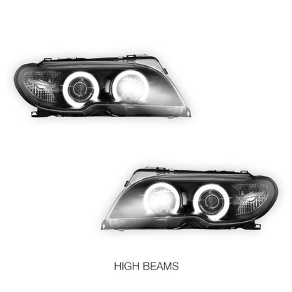 BMW 3 Series E46 (2003 - 2005) Halogen Model CCFL Angel-Eyes Projector Headlights LH + RH