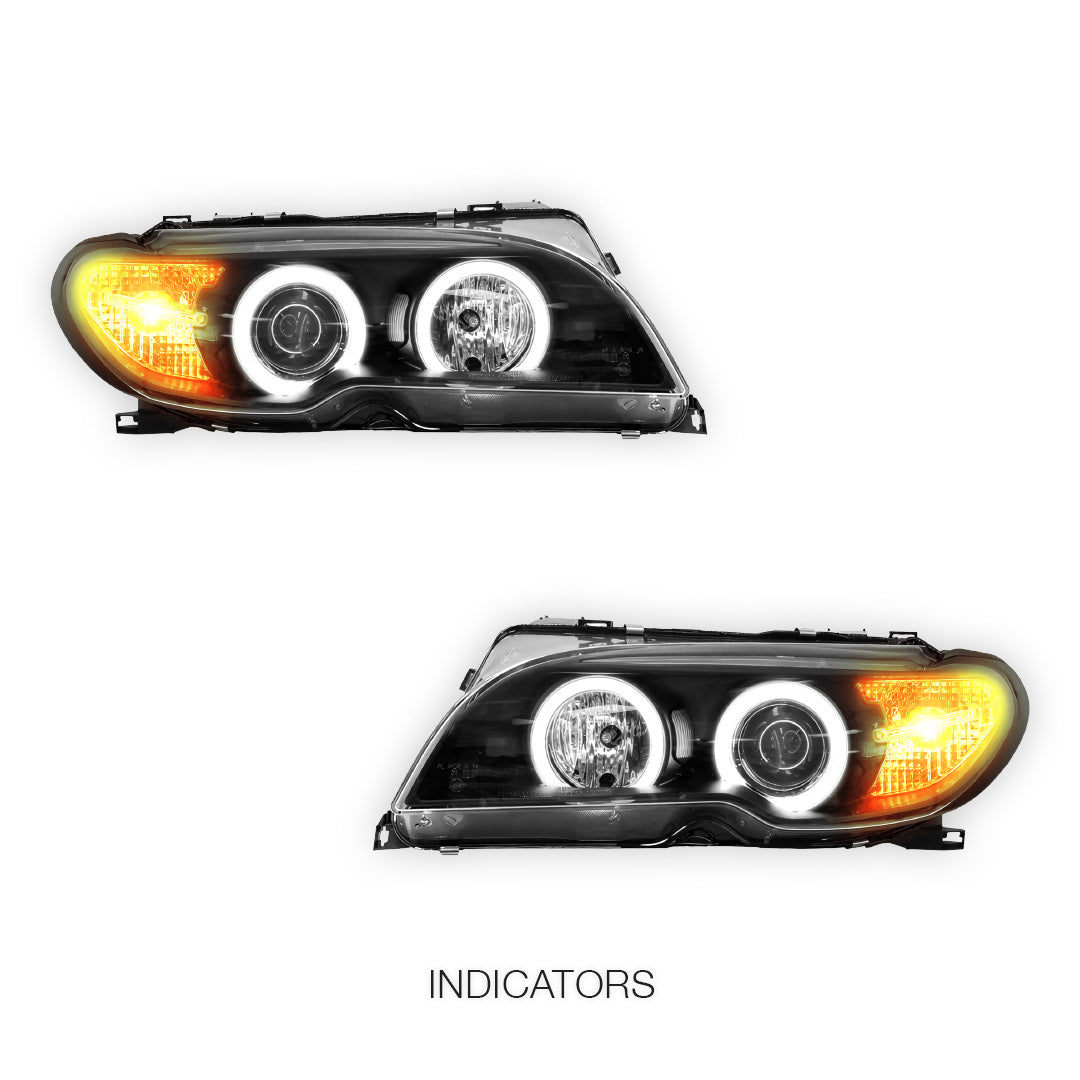 BMW 3 Series E46 (2003 - 2005) Halogen Model CCFL Angel-Eyes Projector Headlights LH + RH