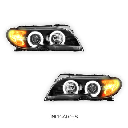 BMW 3 Series E46 (2003 - 2005) Halogen Model CCFL Angel-Eyes Projector Headlights LH + RH