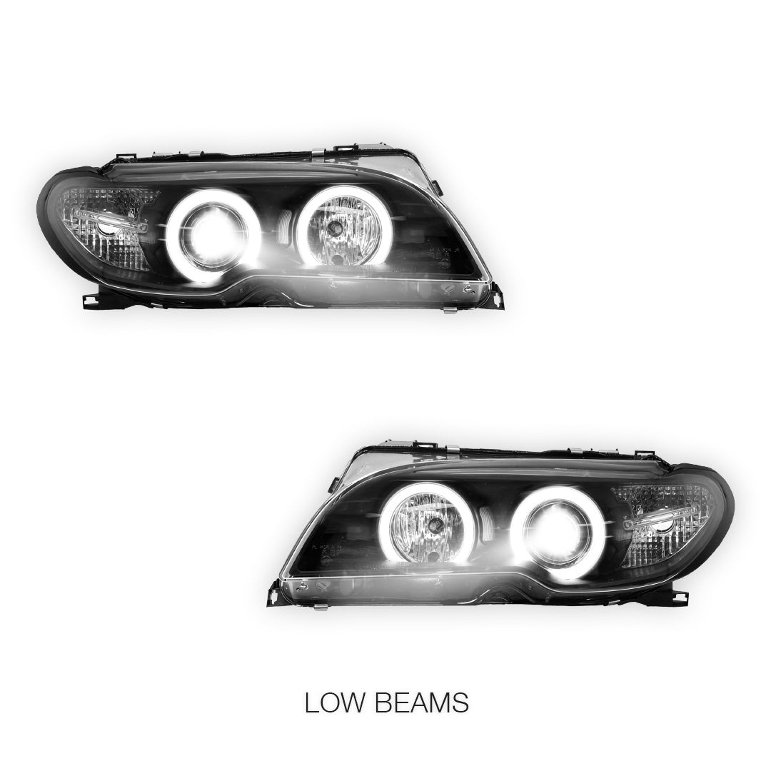 BMW 3 Series E46 (2003 - 2005) Halogen Model CCFL Angel-Eyes Projector Headlights LH + RH
