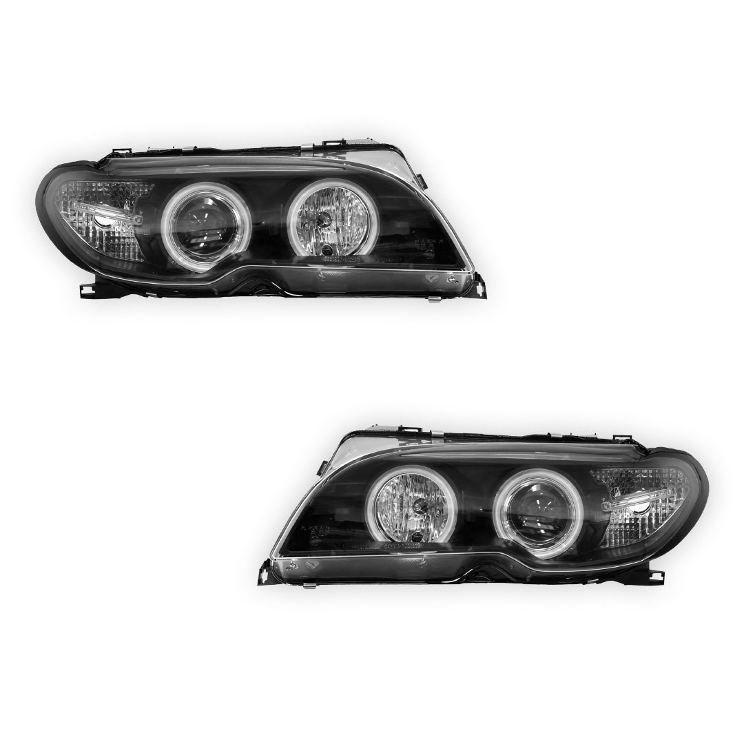 BMW 3 Series E46 (2003 - 2005) Halogen Model CCFL Angel-Eyes Projector Headlights LH + RH