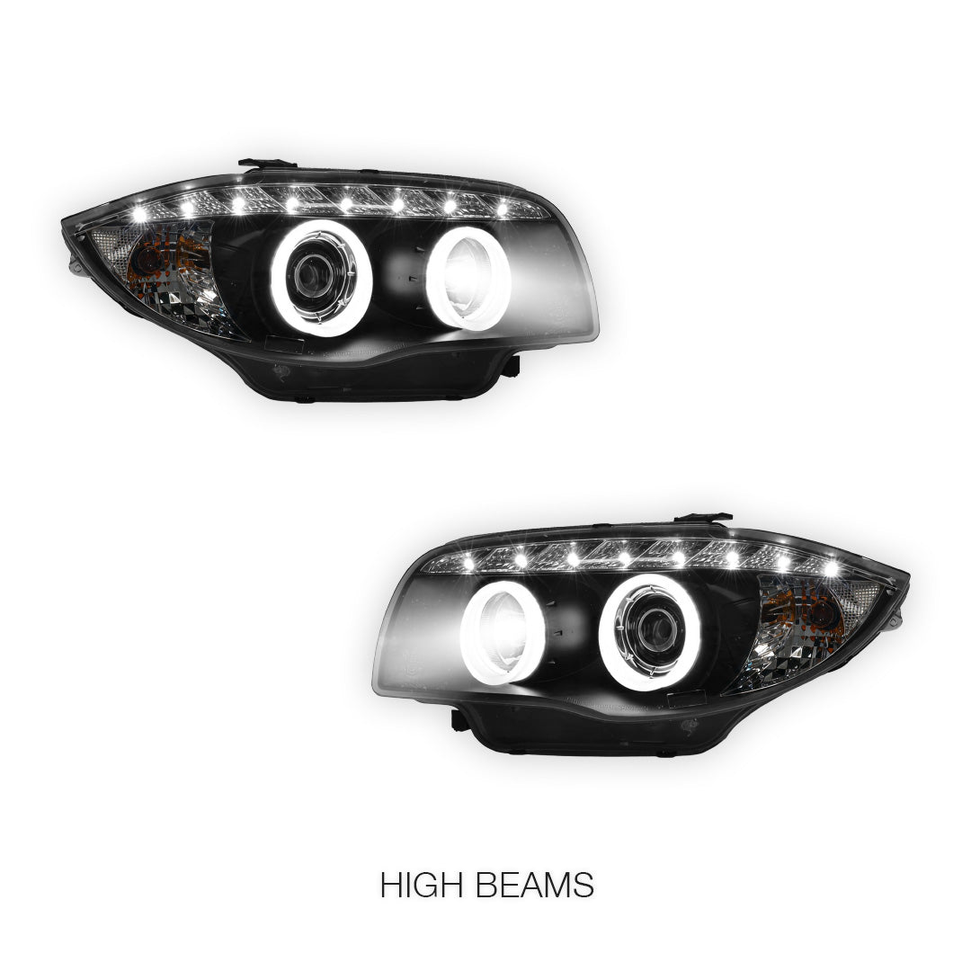 BMW 1 Series E81 / E82 / E87 / E88 (2004 - 2013) Halogen Model DRL Projector Headlights LH + RH