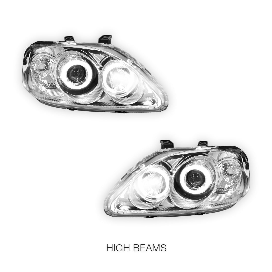 Honda Civic EK (1999 - 2000) Crystal Clear Angel-Eyes Projector Headlights LH + RH