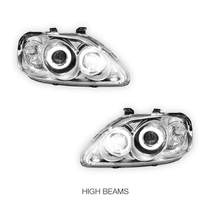 Honda Civic EK (1999 - 2000) Crystal Clear Angel-Eyes Projector Headlights LH + RH