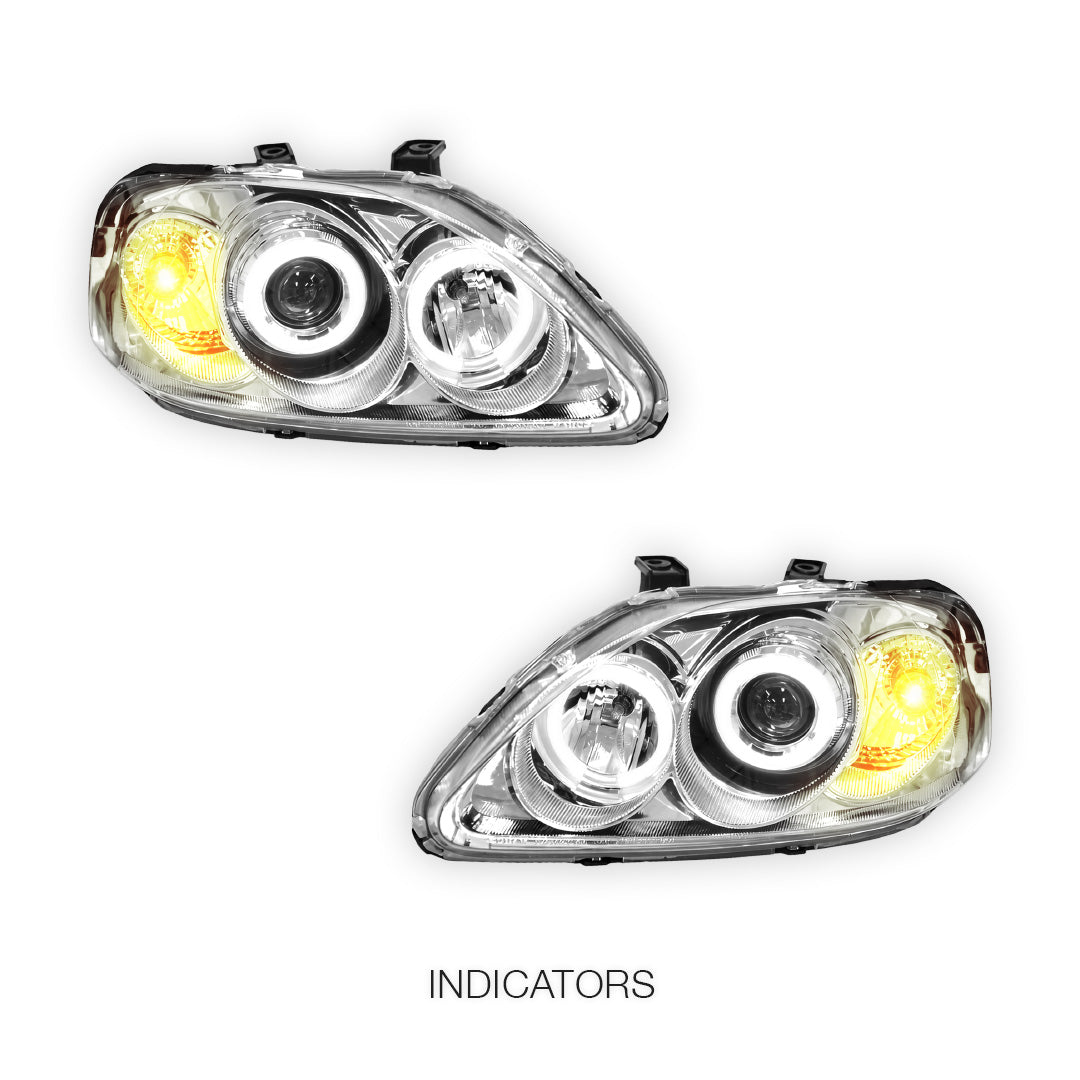 Honda Civic EK (1999 - 2000) Crystal Clear Angel-Eyes Projector Headlights LH + RH