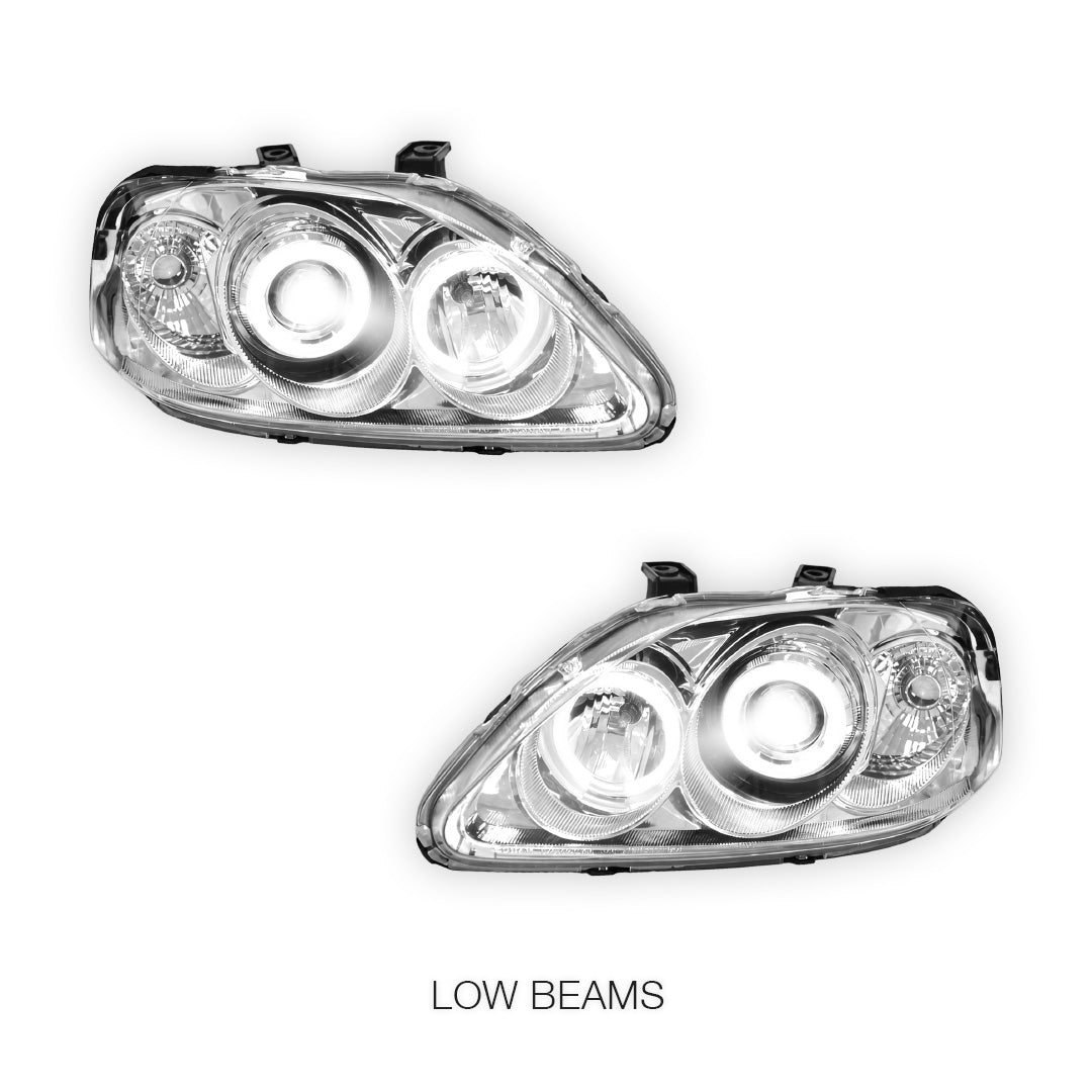Honda Civic EK (1999 - 2000) Crystal Clear Angel-Eyes Projector Headlights LH + RH