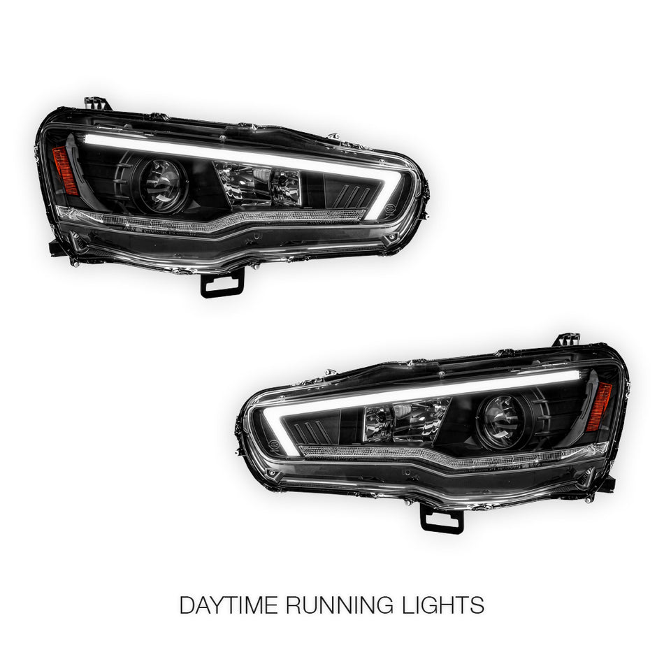 Mitsubishi Lancer Evo 10 (2007 - 2017) Xenon / HID Model LED DRL Projector Headlights LH + RH