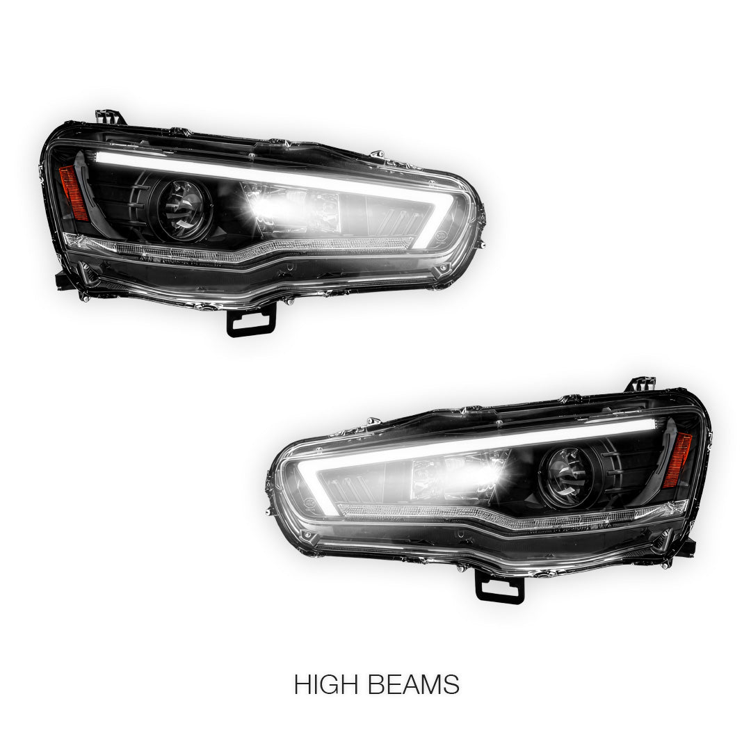 Mitsubishi Lancer Evo 10 (2007 - 2017) Xenon / HID Model LED DRL Projector Headlights LH + RH
