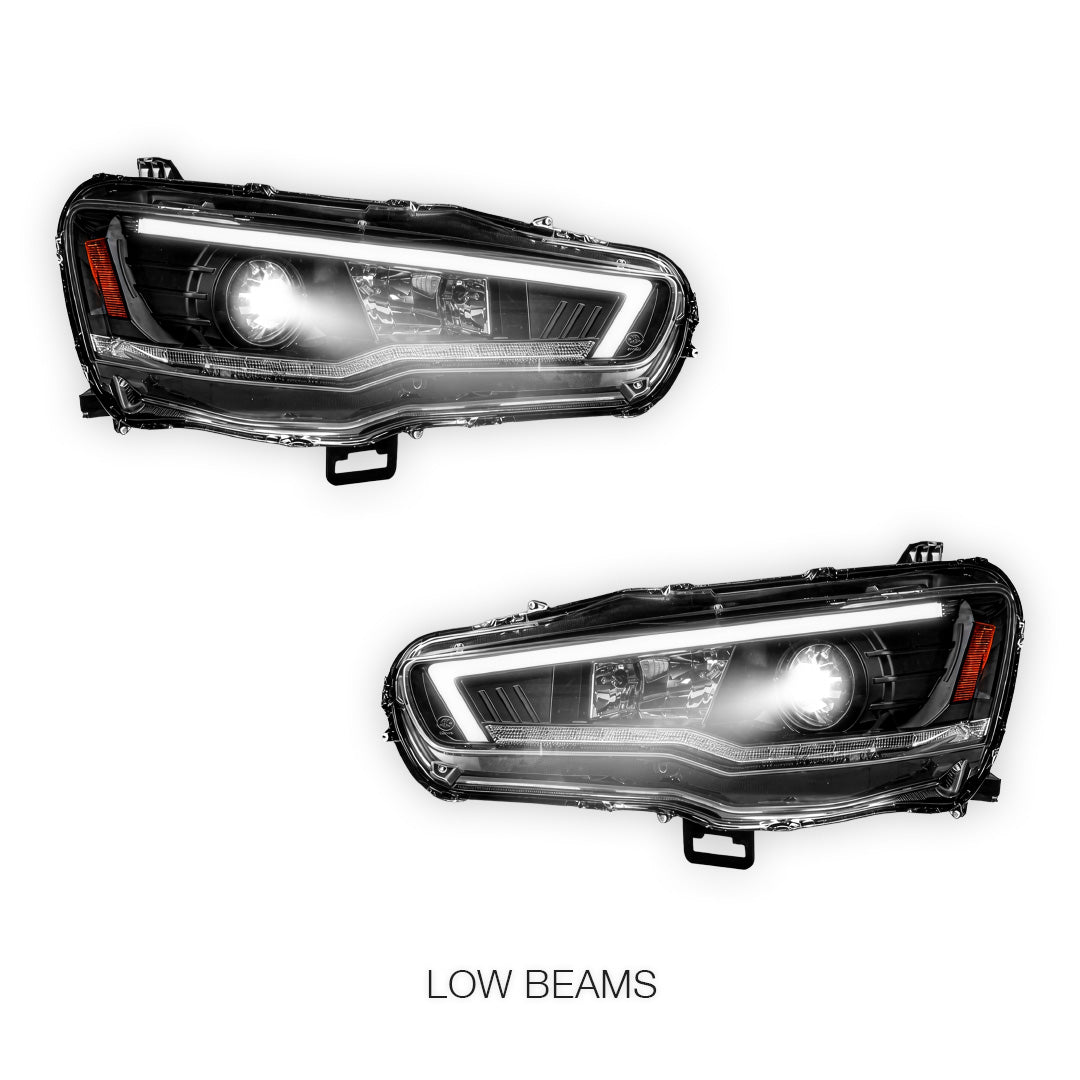 Mitsubishi Lancer Evo 10 (2007 - 2017) Xenon / HID Model LED DRL Projector Headlights LH + RH