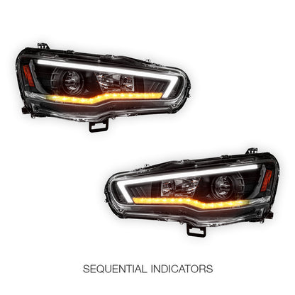 Mitsubishi Lancer Evo 10 (2007 - 2017) Xenon / HID Model LED DRL Projector Headlights LH + RH