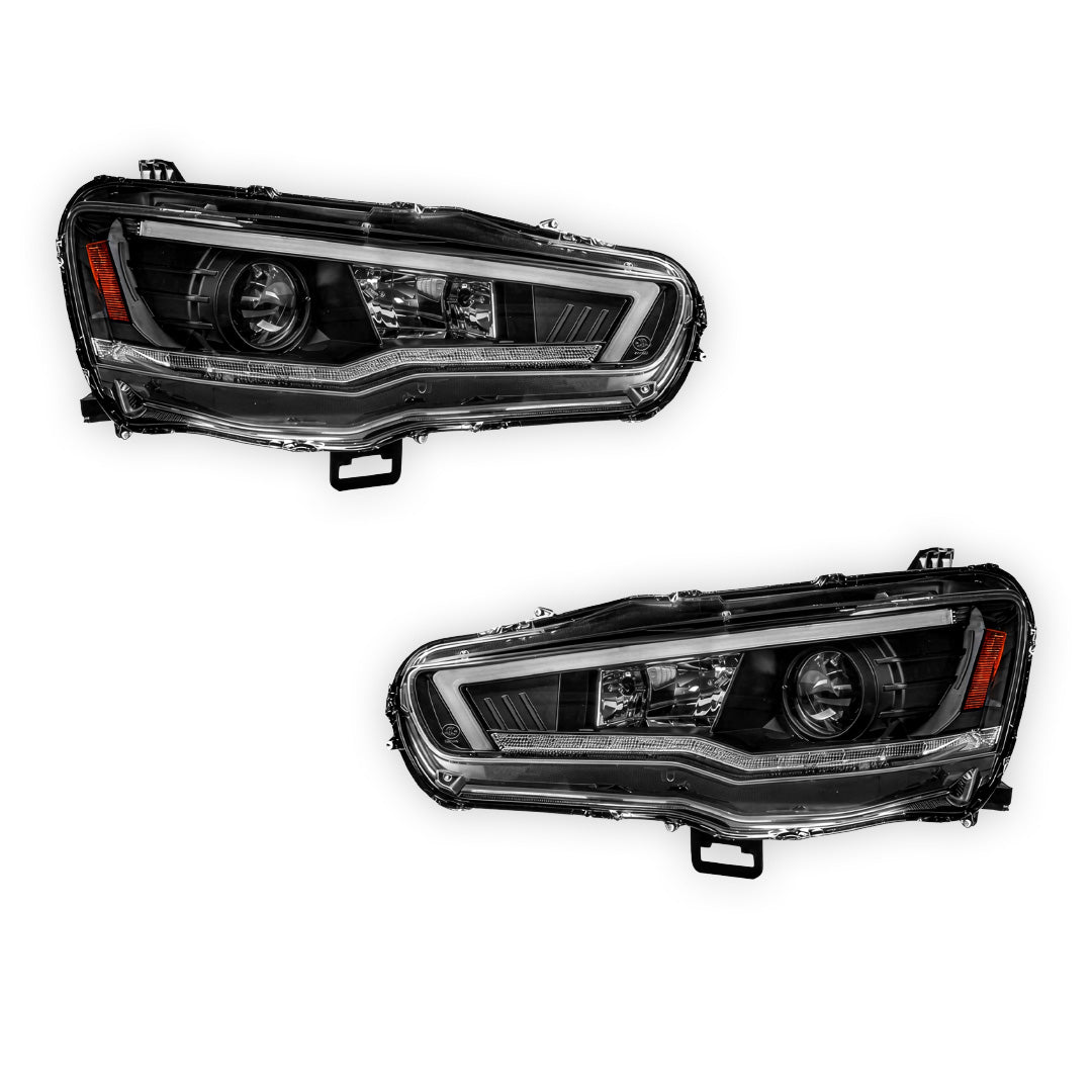 Mitsubishi Lancer Evo 10 (2007 - 2017) Xenon / HID Model LED DRL Projector Headlights LH + RH