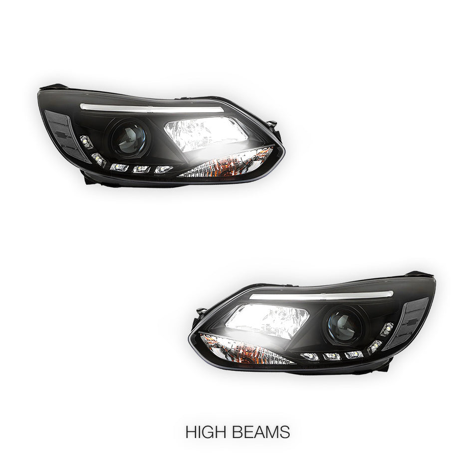 Ford Focus LW (2012- 2015) Halogen LED DRL Projector Headlights LH + RH