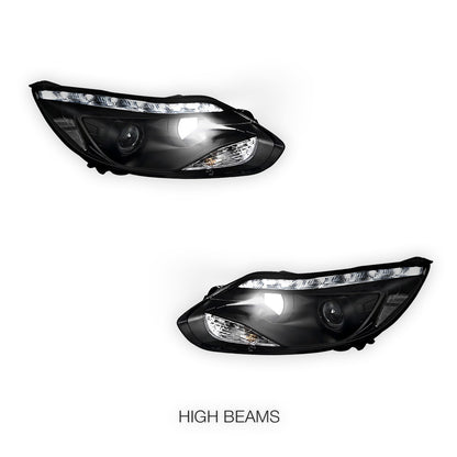 Ford Focus LW (2012- 2015) Halogen LED DRL Projector Headlights LH + RH