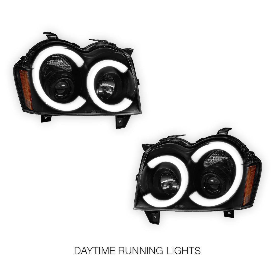 Jeep Grand Cherokee WH (2005- 2010) LED DRL Angel-Eyes Projector Headlights LH + RH