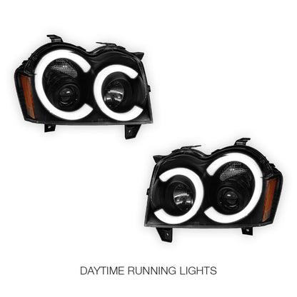 Jeep Grand Cherokee WH (2005- 2010) LED DRL Angel-Eyes Projector Headlights LH + RH