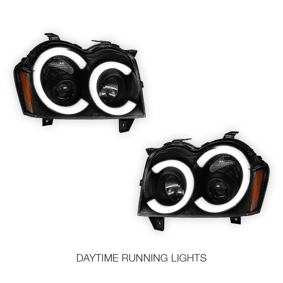 Jeep Grand Cherokee WH (2005- 2010) LED DRL Angel-Eyes Projector Headlights LH + RH