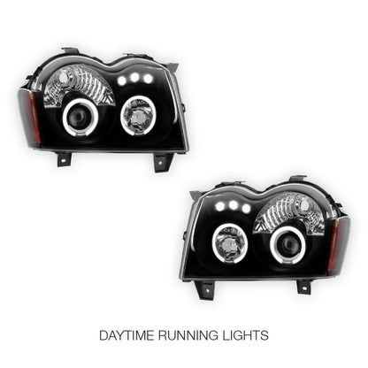 Jeep Grand Cherokee WH (2005- 2010) LED DRL Angel-Eyes Projector Headlights LH + RH