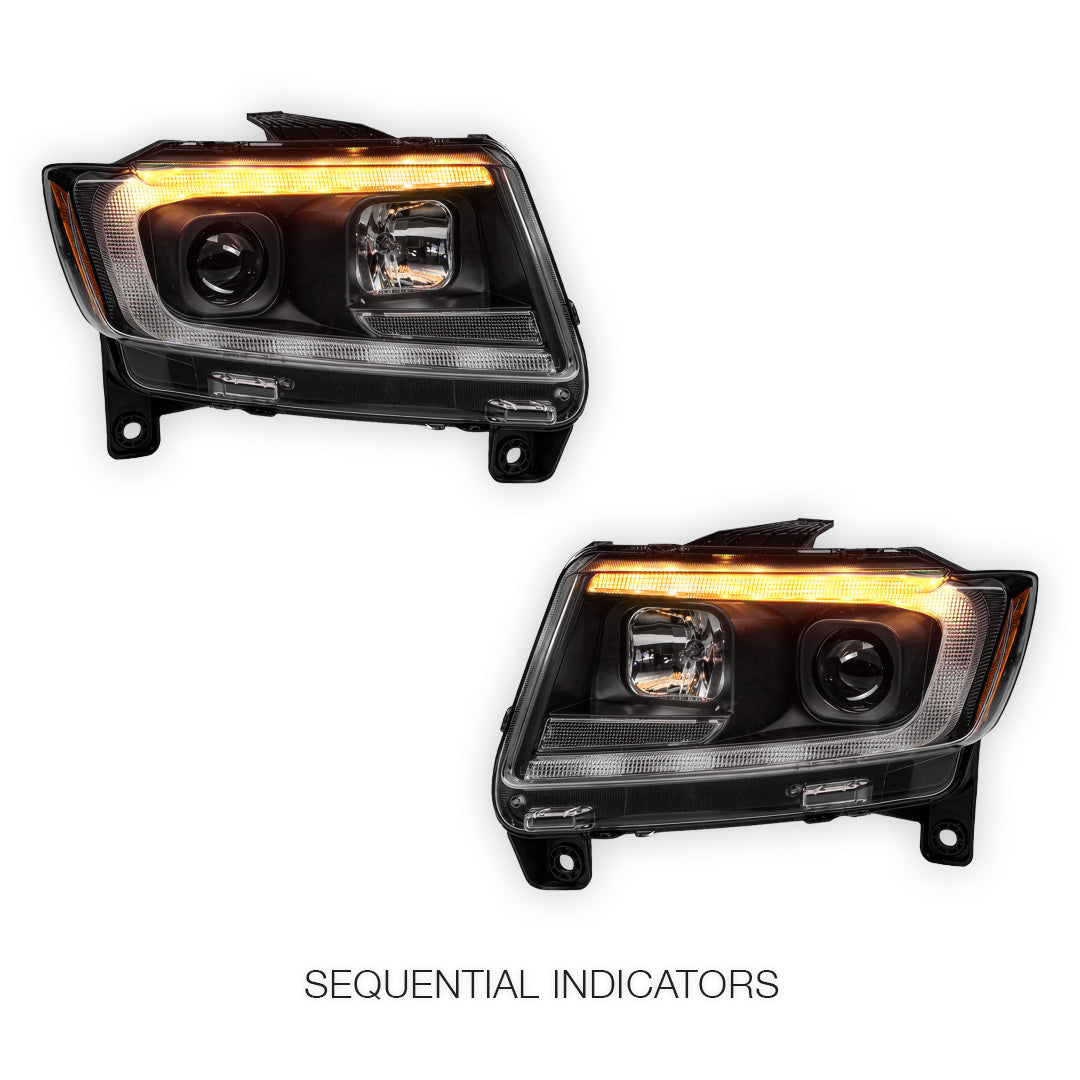 Jeep Grand Cherokee WK2 (2011- 2013) LED DRL Projector Headlights + Sequential Indicators LH + RH