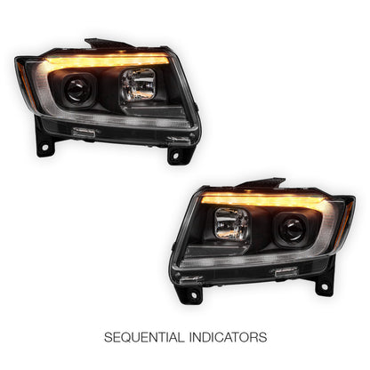 Jeep Grand Cherokee WK2 (2011- 2013) LED DRL Projector Headlights + Sequential Indicators LH + RH