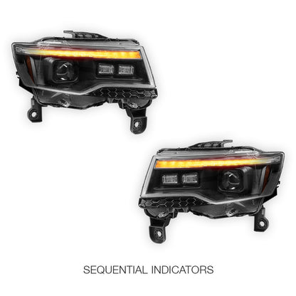 Jeep Grand Cherokee WK2 (2014- 2021) LED DRL Projector Headlights + Sequential Indicators LH + RH