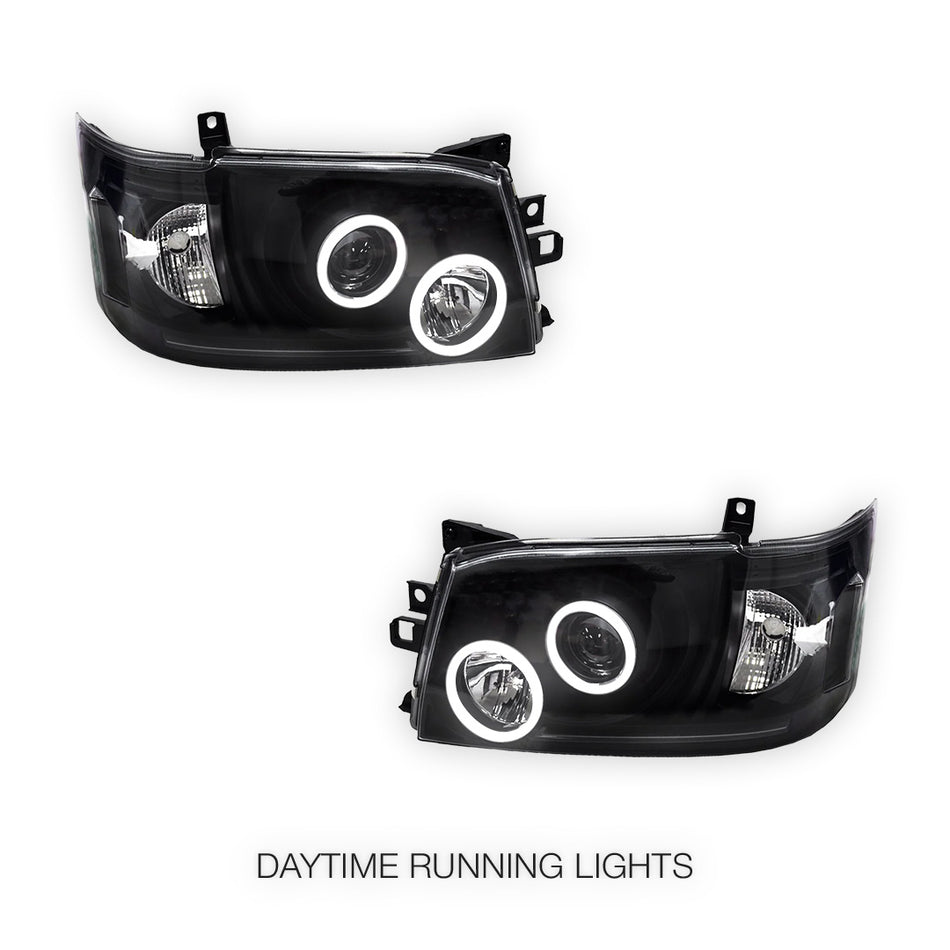 Toyota HiAce H200 (2005 - 2010) CCFL Angel-Eyes LED DRL Projector Headlights LH + RH