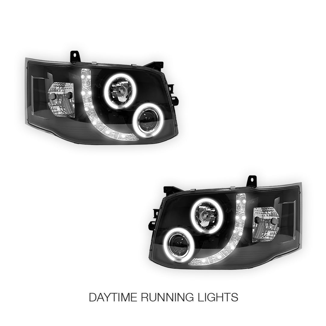 Toyota HiAce H200 (2011 - 2014) CCFL Angel-Eyes LED DRL Projector Headlights LH + RH