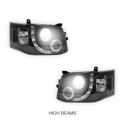 Toyota HiAce H200 (2011 - 2014) CCFL Angel-Eyes LED DRL Projector Headlights LH + RH
