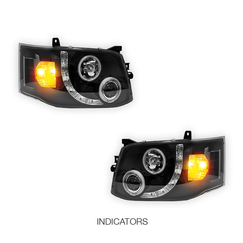 Toyota HiAce H200 (2011 - 2014) CCFL Angel-Eyes LED DRL Projector Headlights LH + RH
