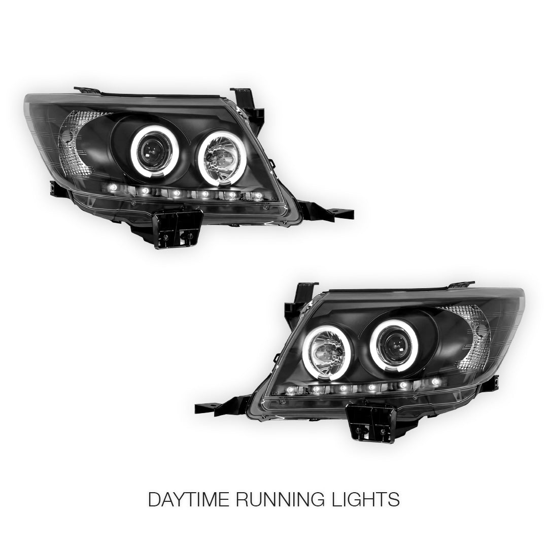 Toyota HiLux Vigo N70 (2011 - 2014) CCFL Angel-Eyes LED DRL Projector Headlights LH + RH