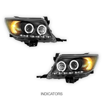 Toyota HiLux Vigo N70 (2011 - 2014) CCFL Angel-Eyes LED DRL Projector Headlights LH + RH