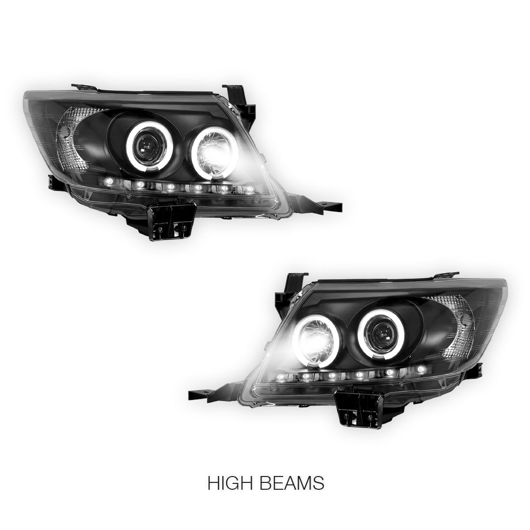 Toyota HiLux Vigo N70 (2011 - 2014) CCFL Angel-Eyes LED DRL Projector Headlights LH + RH