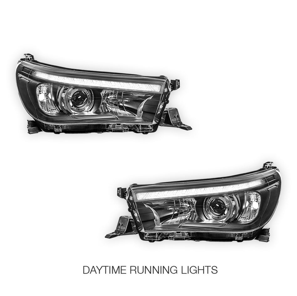 Toyota HiLux N80 (2015 - 2020) LED DRL Projector Headlights with Sequential Indicators LH + RH