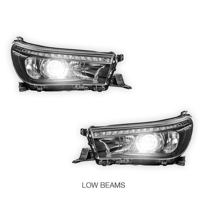 Toyota HiLux N80 (2015 - 2020) LED DRL Projector Headlights with Sequential Indicators LH + RH