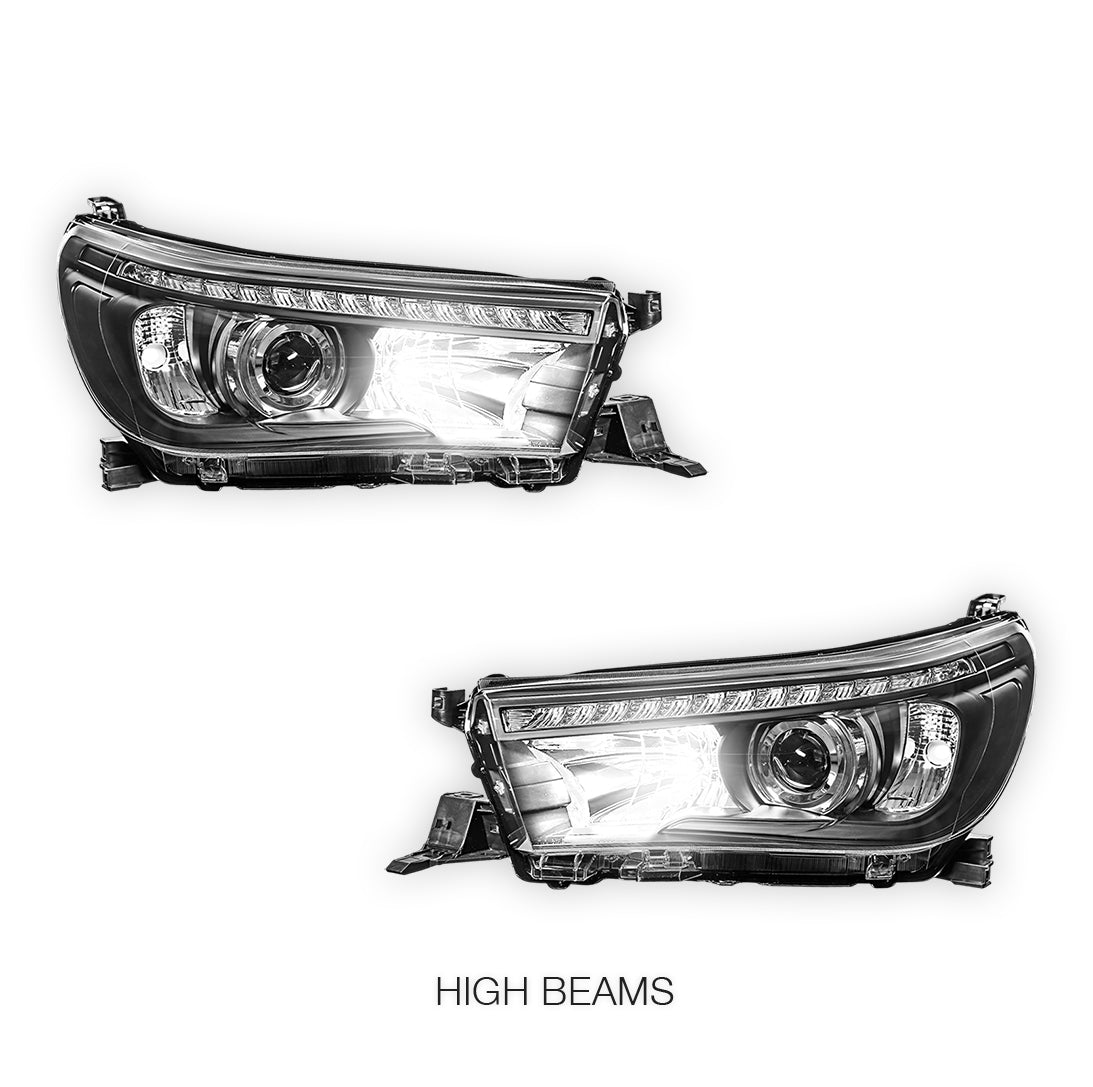 Toyota HiLux N80 (2015 - 2020) LED DRL Projector Headlights with Sequential Indicators LH + RH