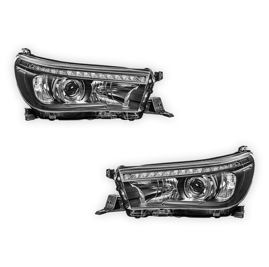 Toyota HiLux N80 (2015 - 2020) LED DRL Projector Headlights with Sequential Indicators LH + RH