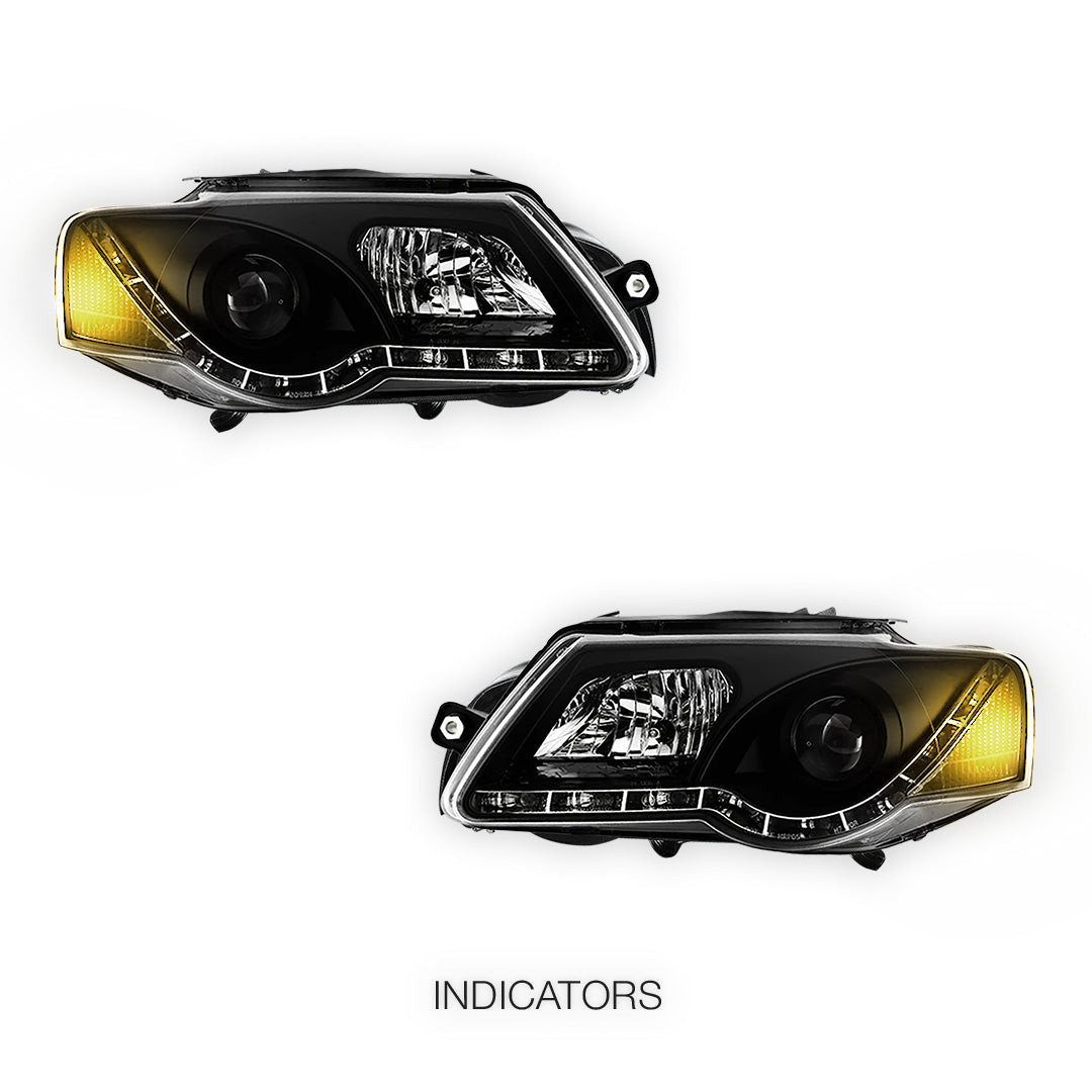 Volkswagen Passat B6 3C (2006 - 2010) DRL LED Dual Beam Projector Headlights LH + RH